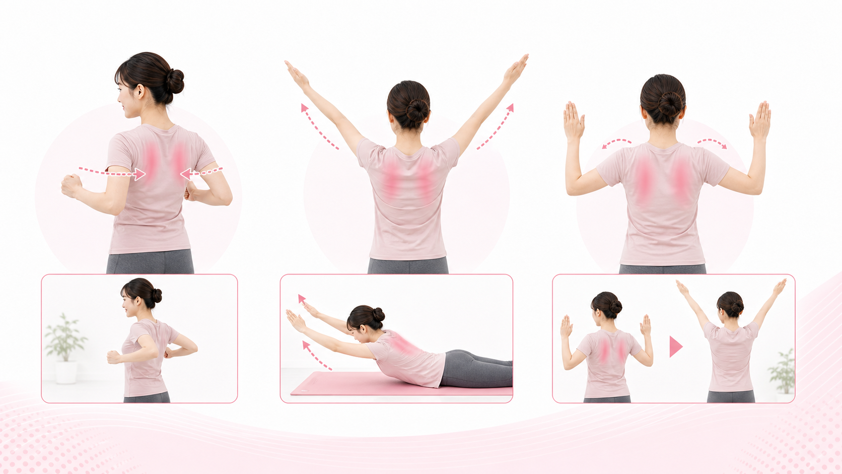 背中と肩甲骨を使う菱形筋トレーニングのイメージ