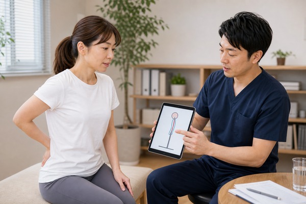 腰痛について整体師に相談する女性