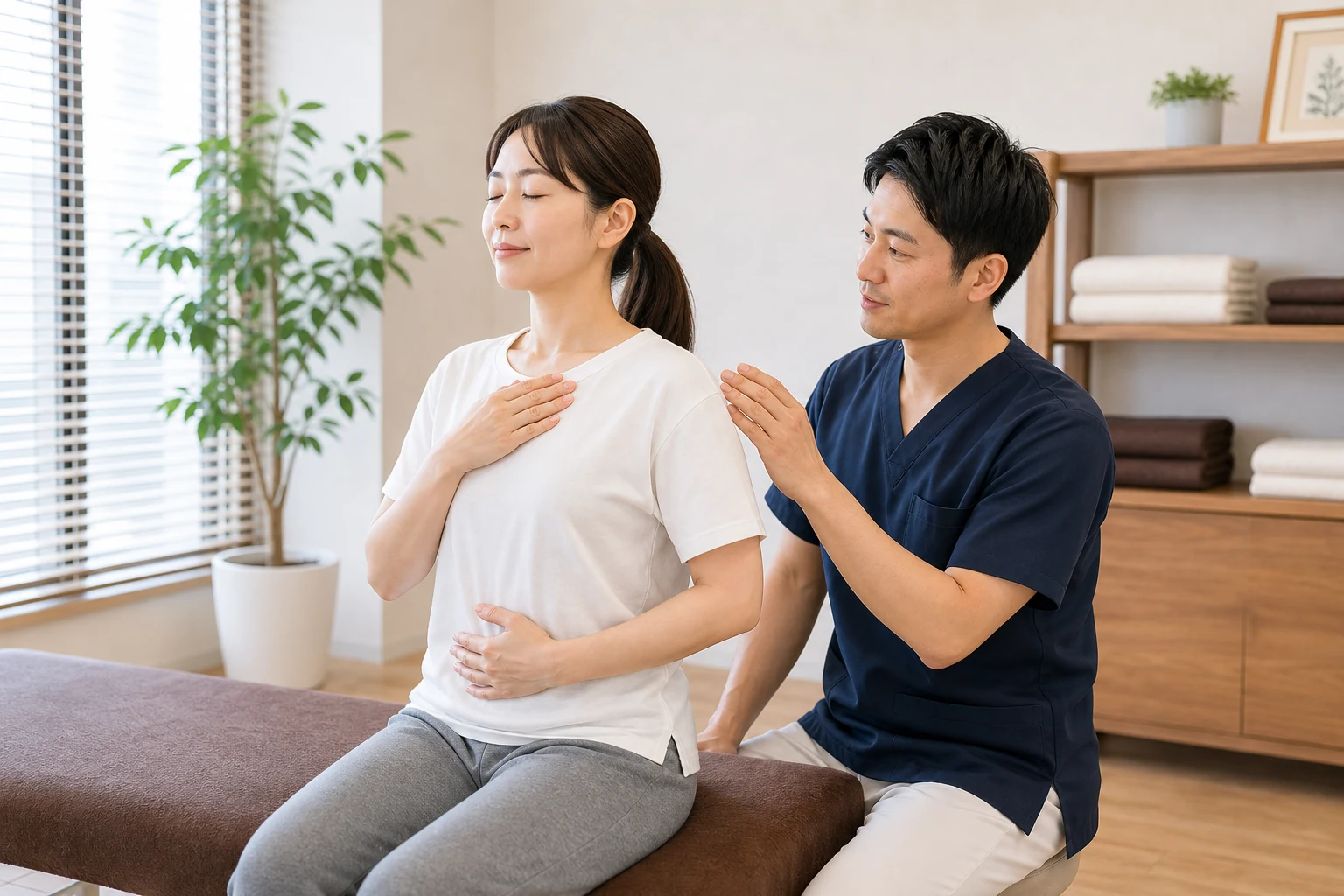 呼吸と自律神経の整え方を確認する場面
