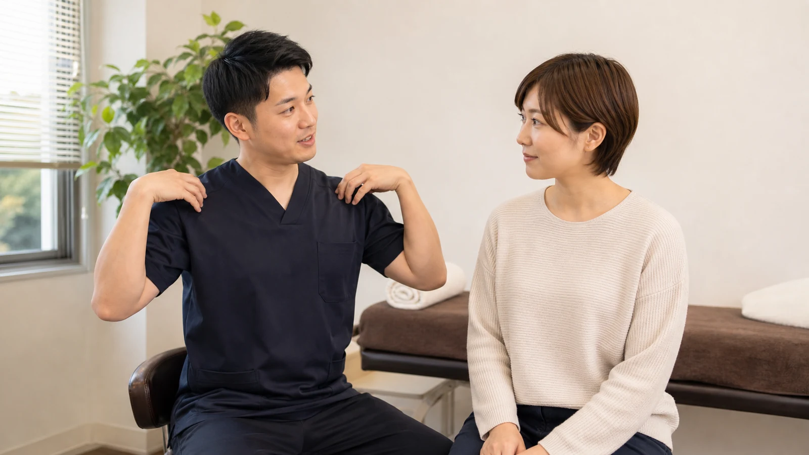 CUREPROで姿勢の整え方を提案する様子