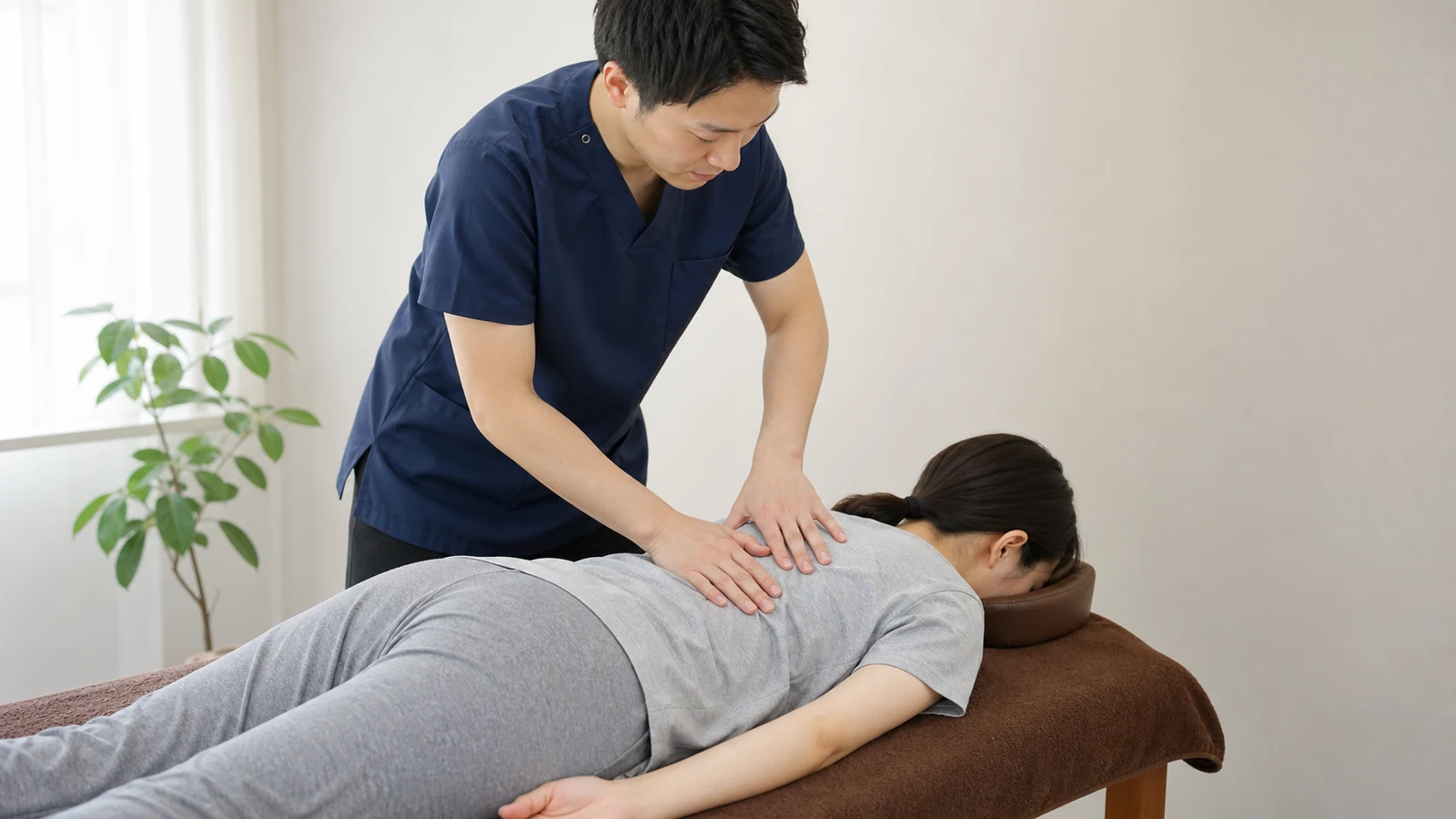 CUREPROで右肩甲骨周辺へ施術する様子