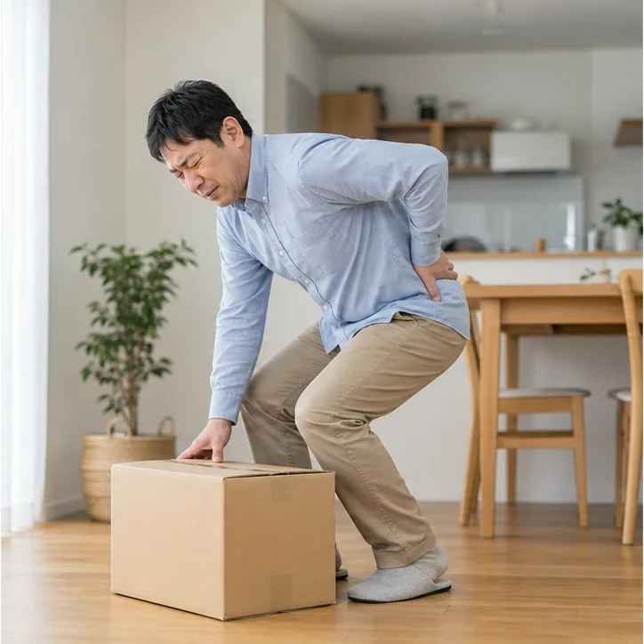 荷物を持ち上げて急に腰を痛めた男性