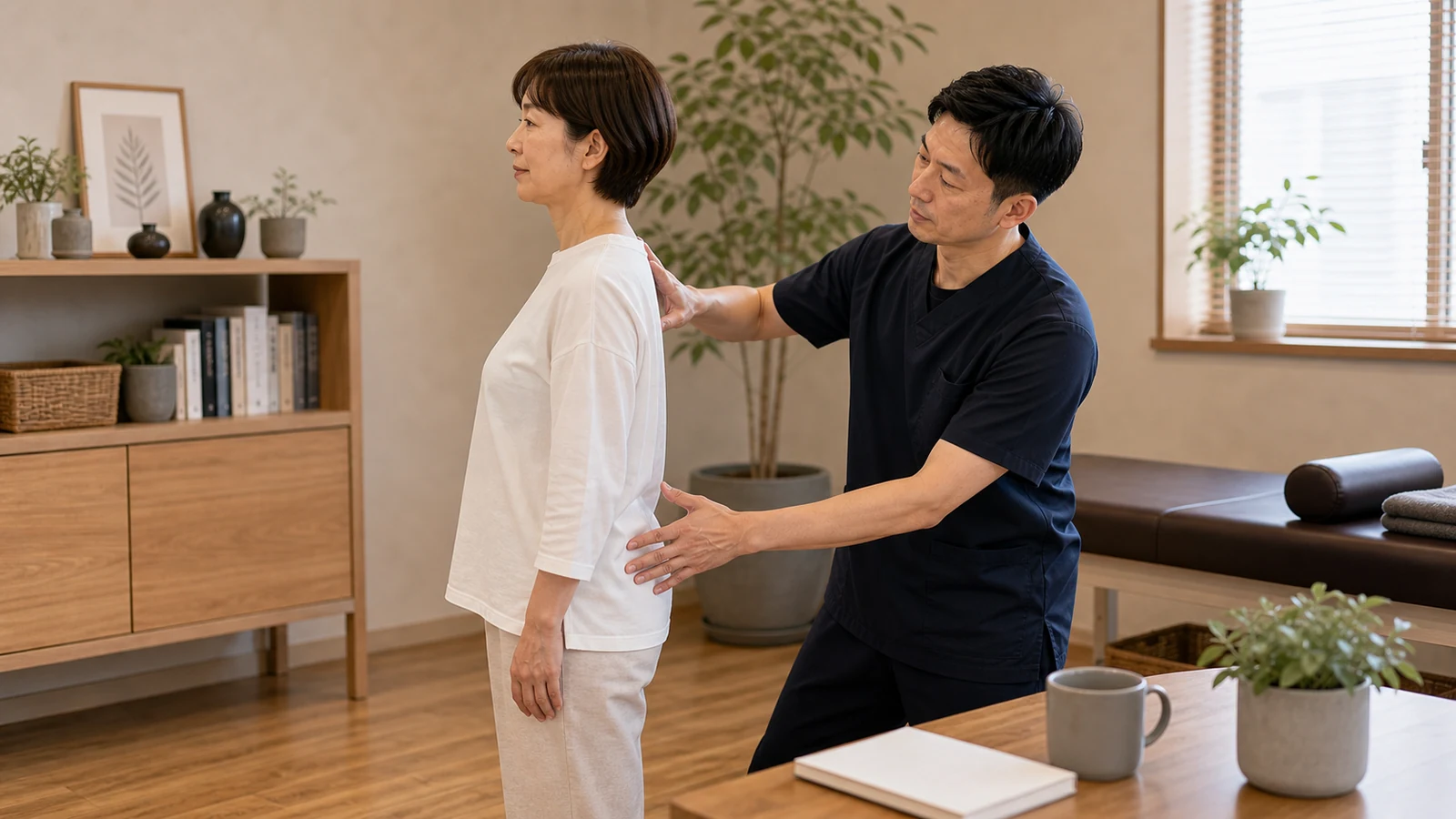 無理に力まず自然な姿勢を確認する写真