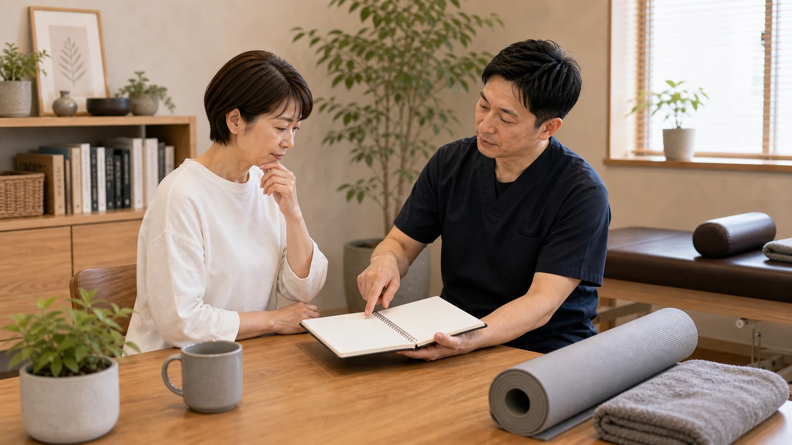 姿勢改善の計画を専門家と相談する写真