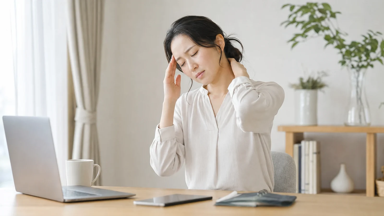 仕事中に頭と首の違和感を感じる女性