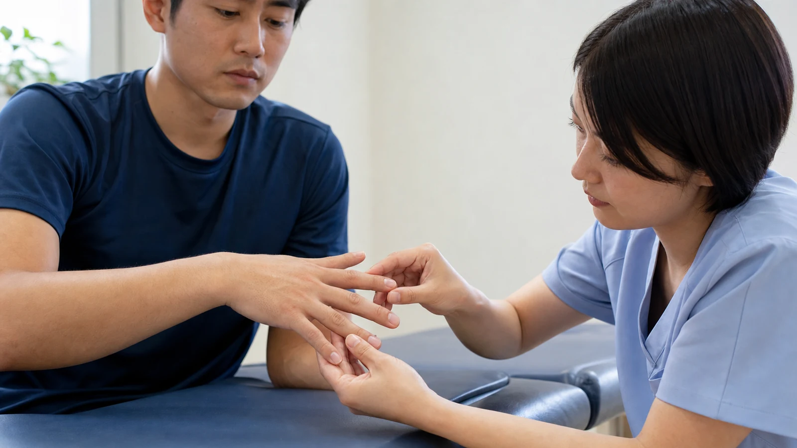 中指と周囲の指の状態を確認する様子