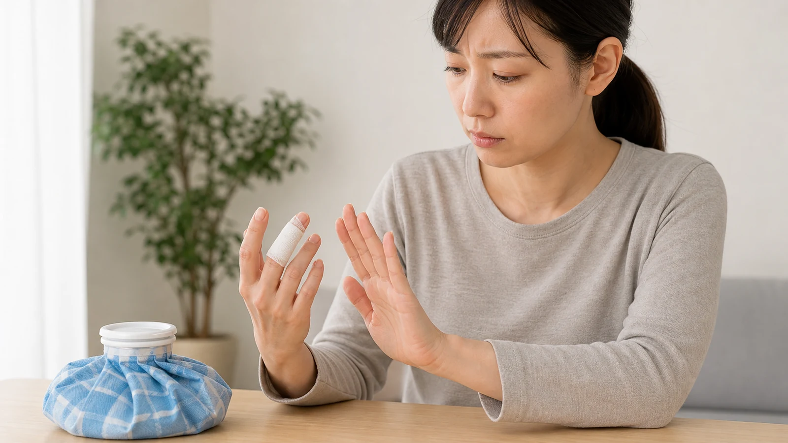 突き指した指を引っ張らず安静にする成人