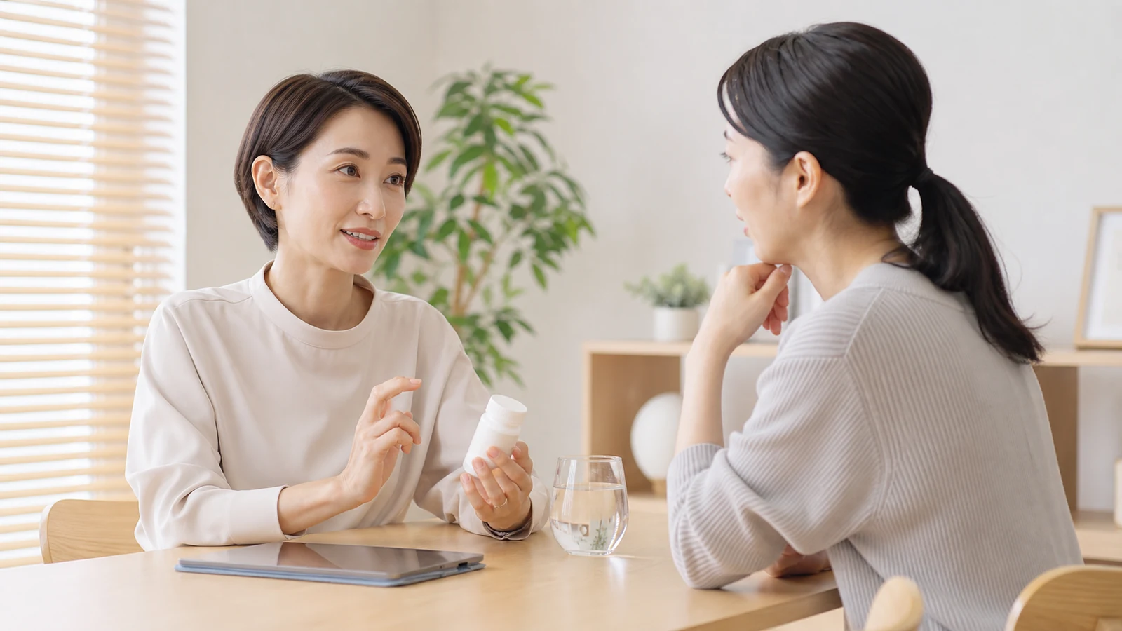 ビタミンBの摂取タイミングを専門家へ相談する女性