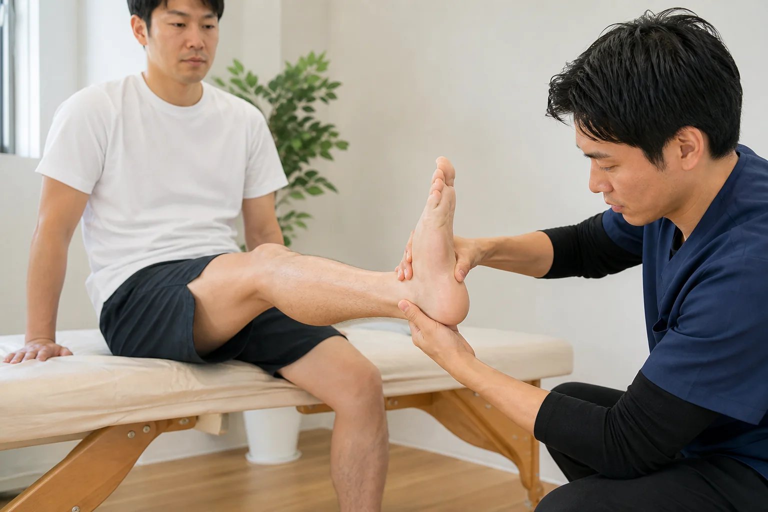 足首の動かしにくさを確認する様子