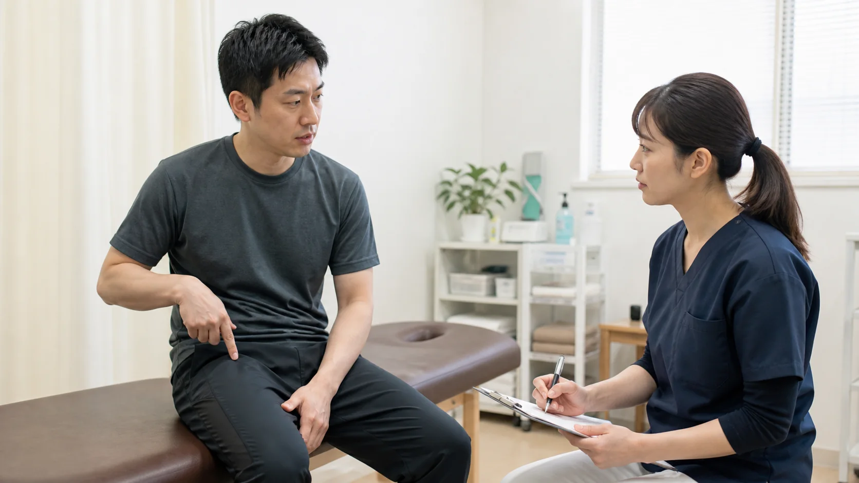 太もも外側の症状の種類を伝える男性