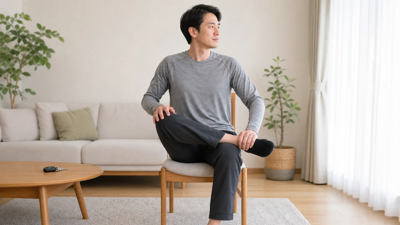 椅子でお尻を伸ばすセルフケア