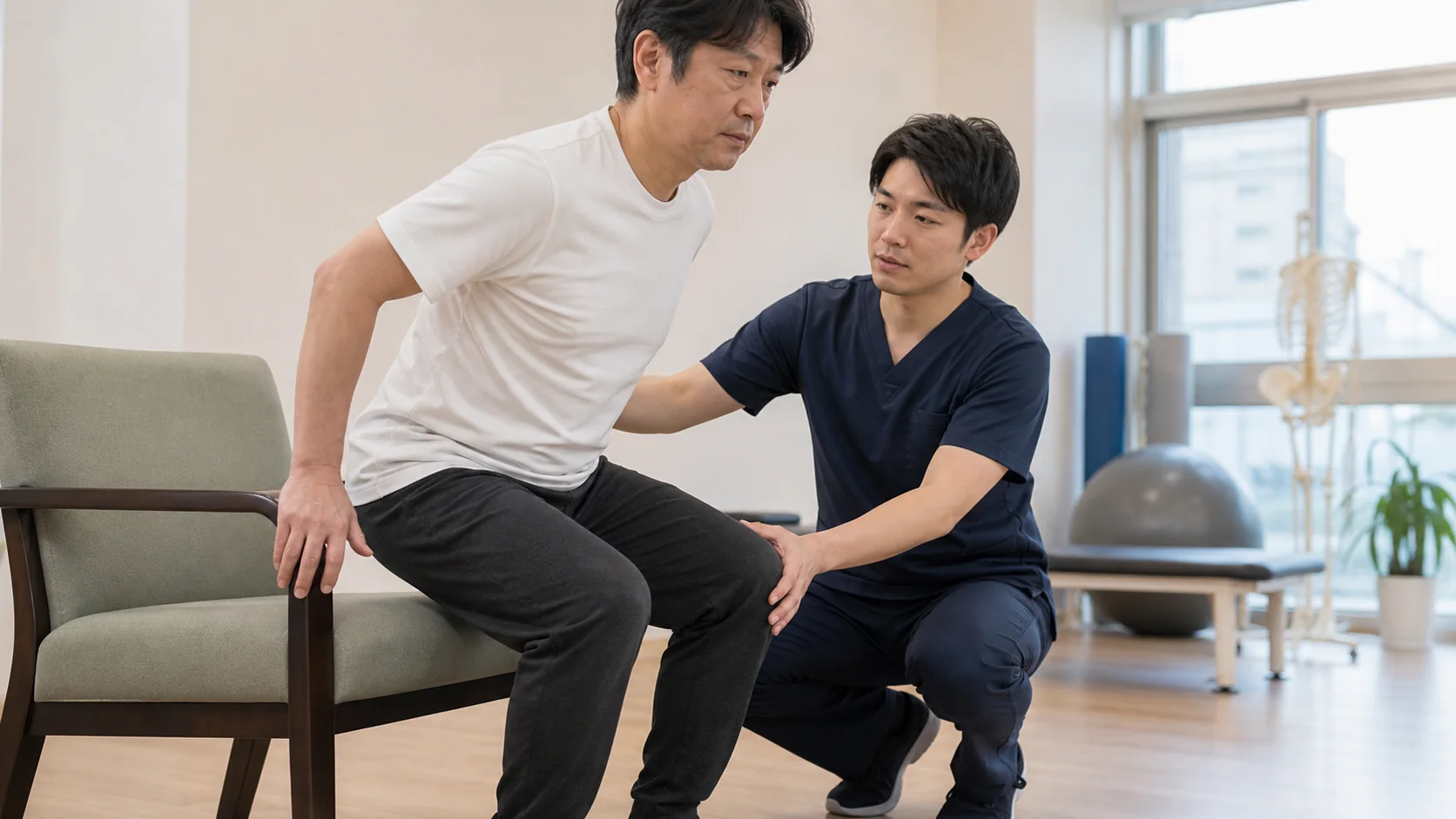 腰と股関節の動きを確認する様子