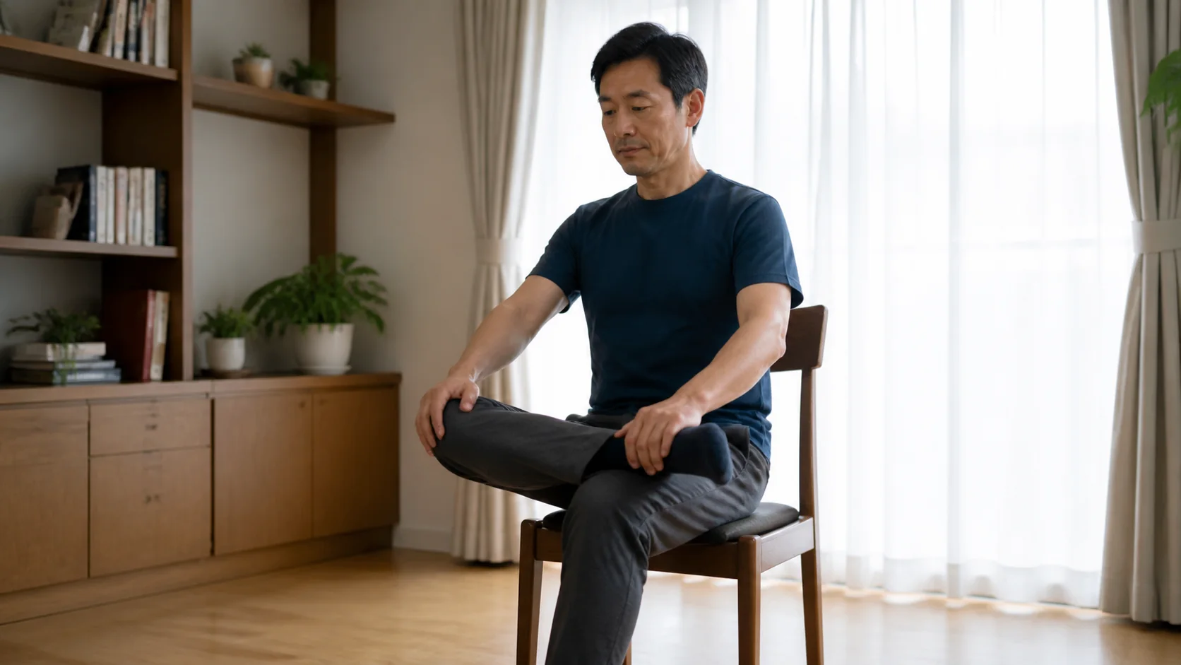 椅子でお尻を伸ばすセルフケア