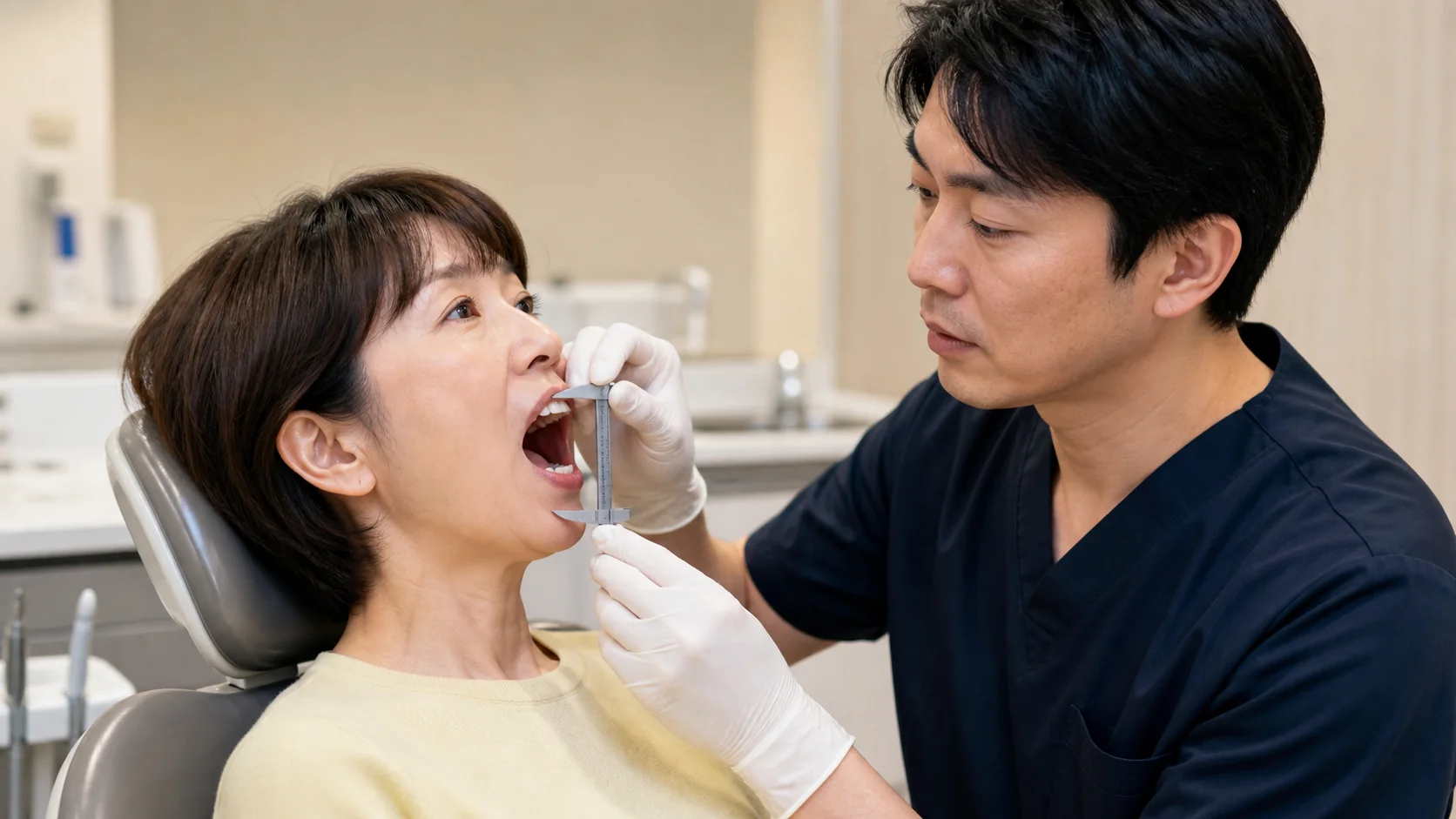 歯科口腔外科で口の開き方を確認する様子