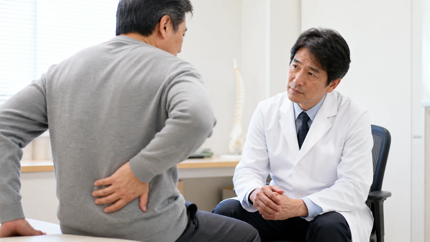 腕を後ろに回せない症状を医師に相談する患者