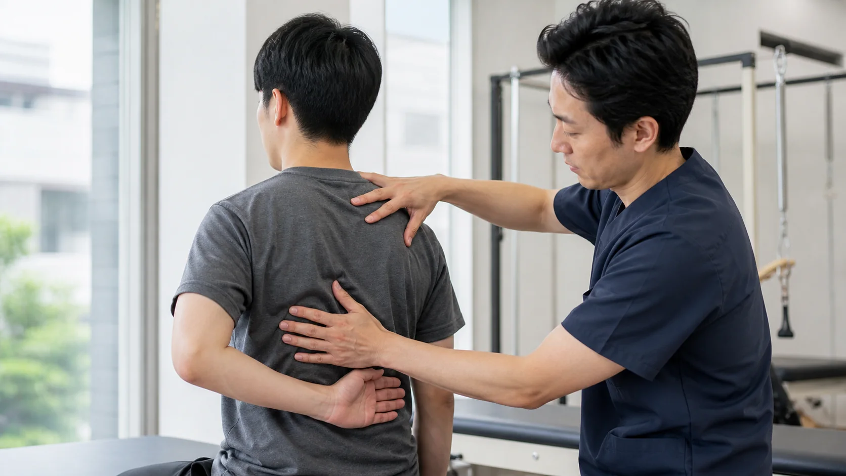 肩甲骨と肩の連動を確認する様子