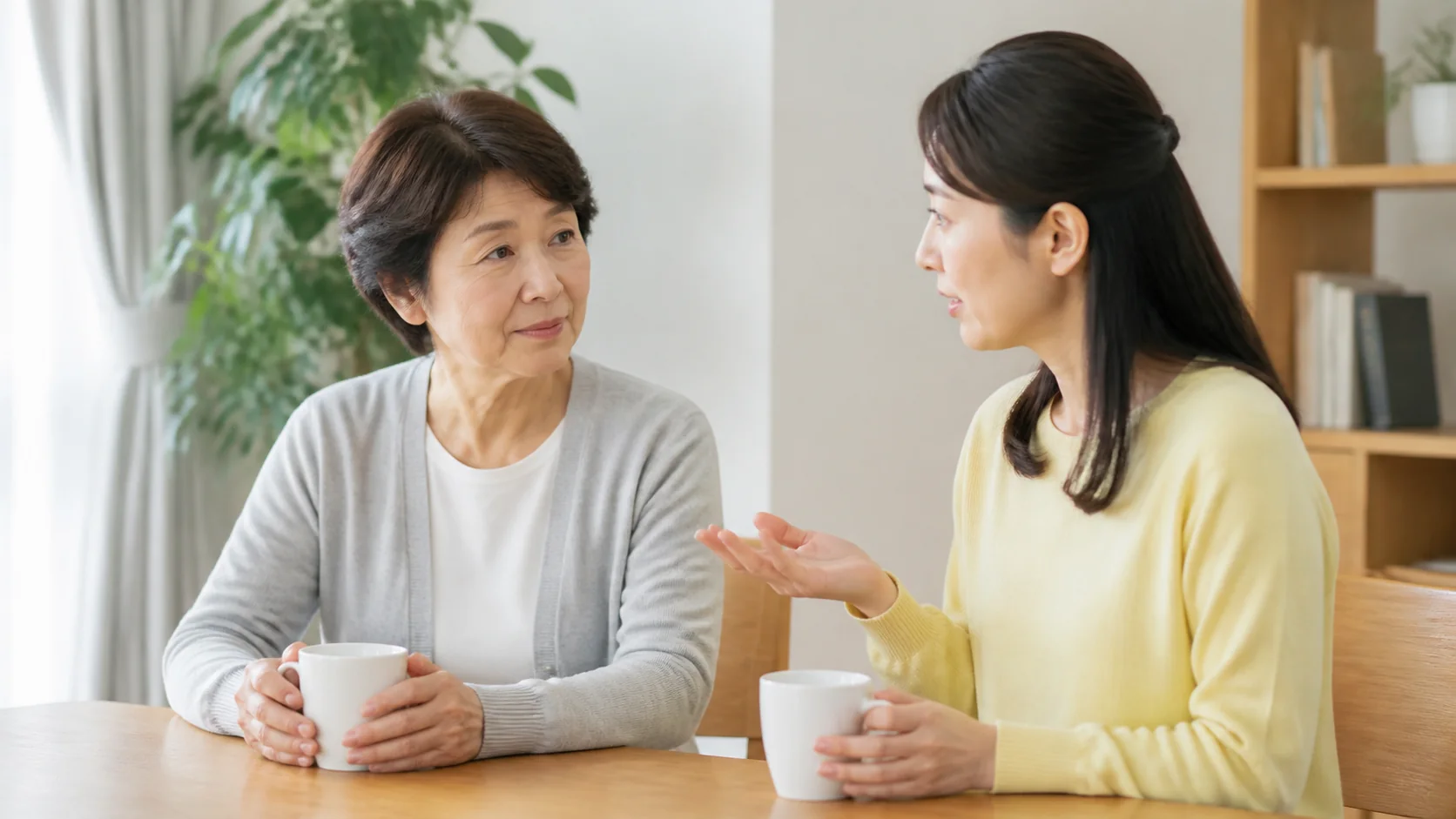物を落としやすい変化について家族と話す様子