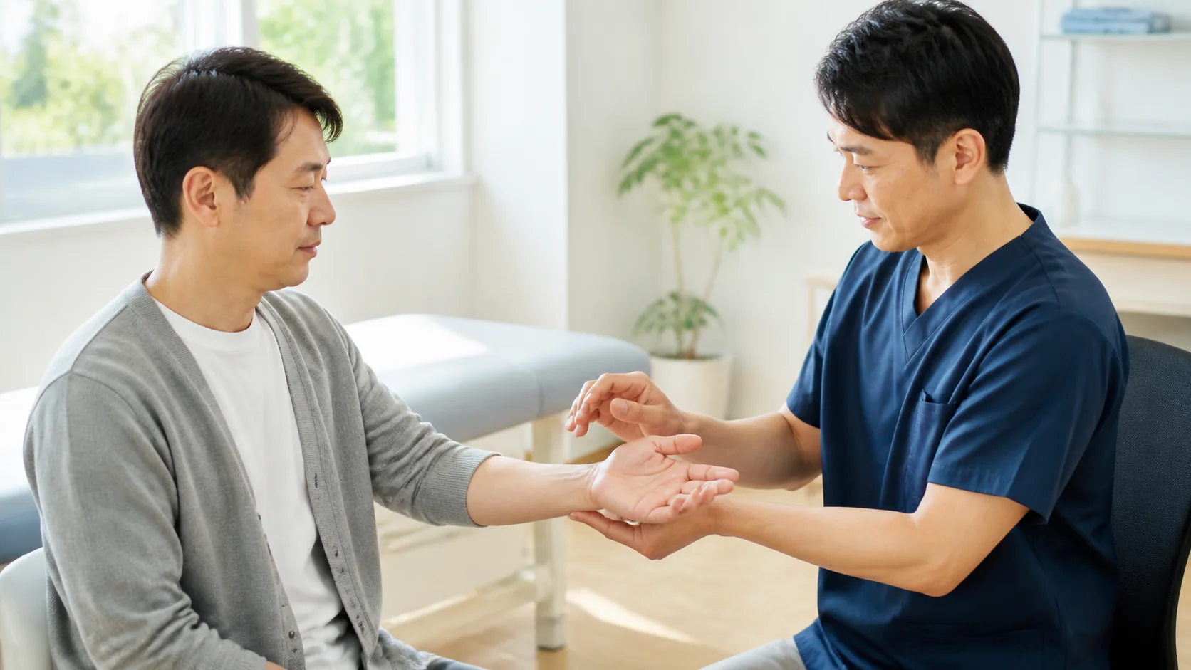 握力と手の感覚を確認する様子