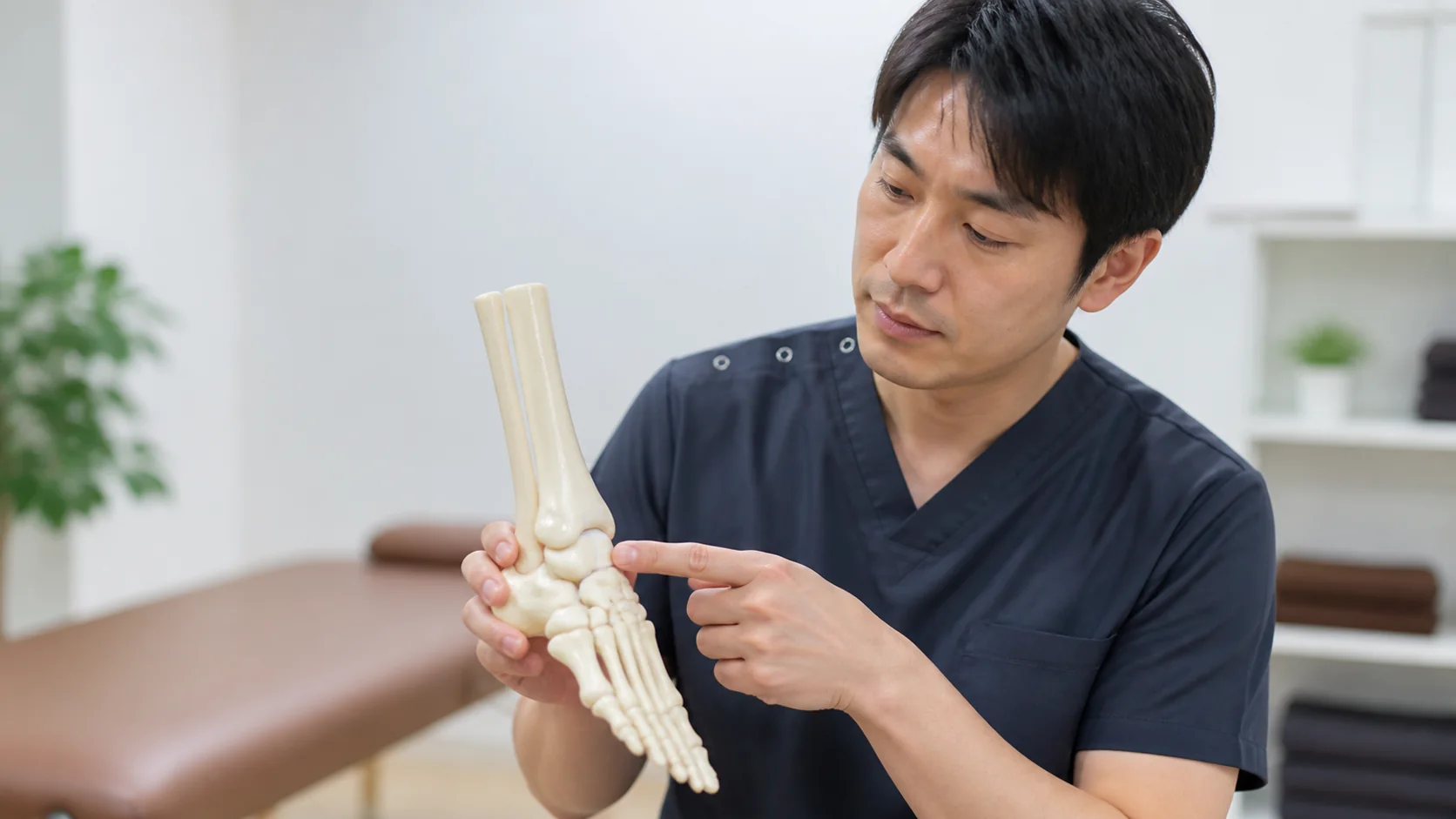 距骨を指し示す施術者
