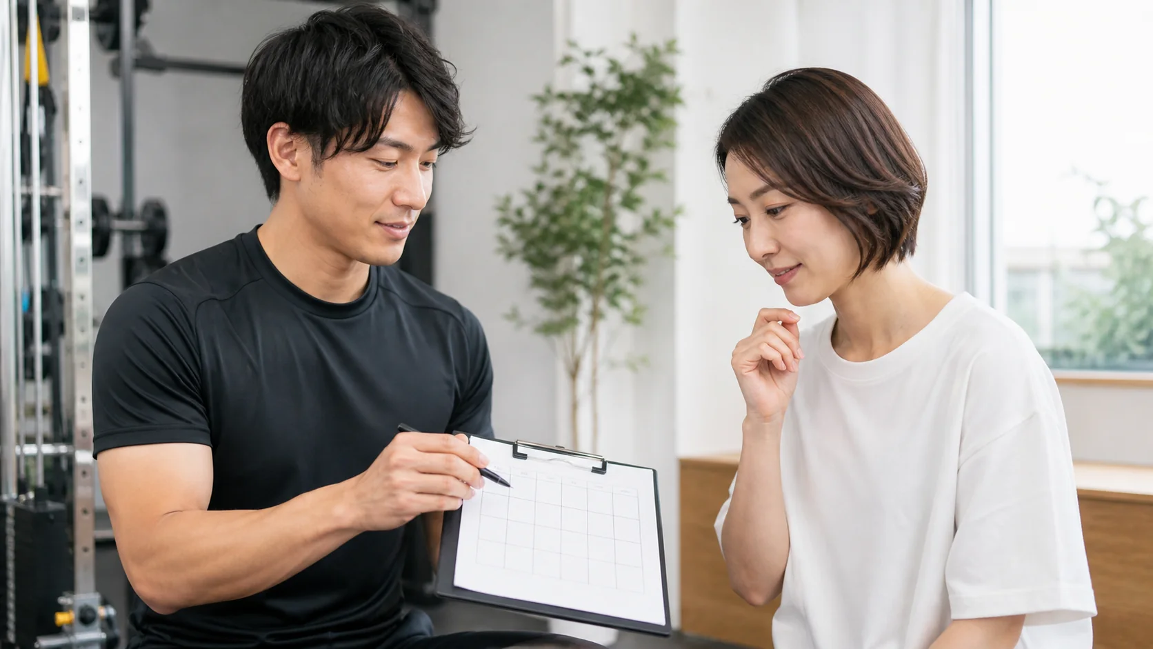 週単位の運動計画を相談する様子