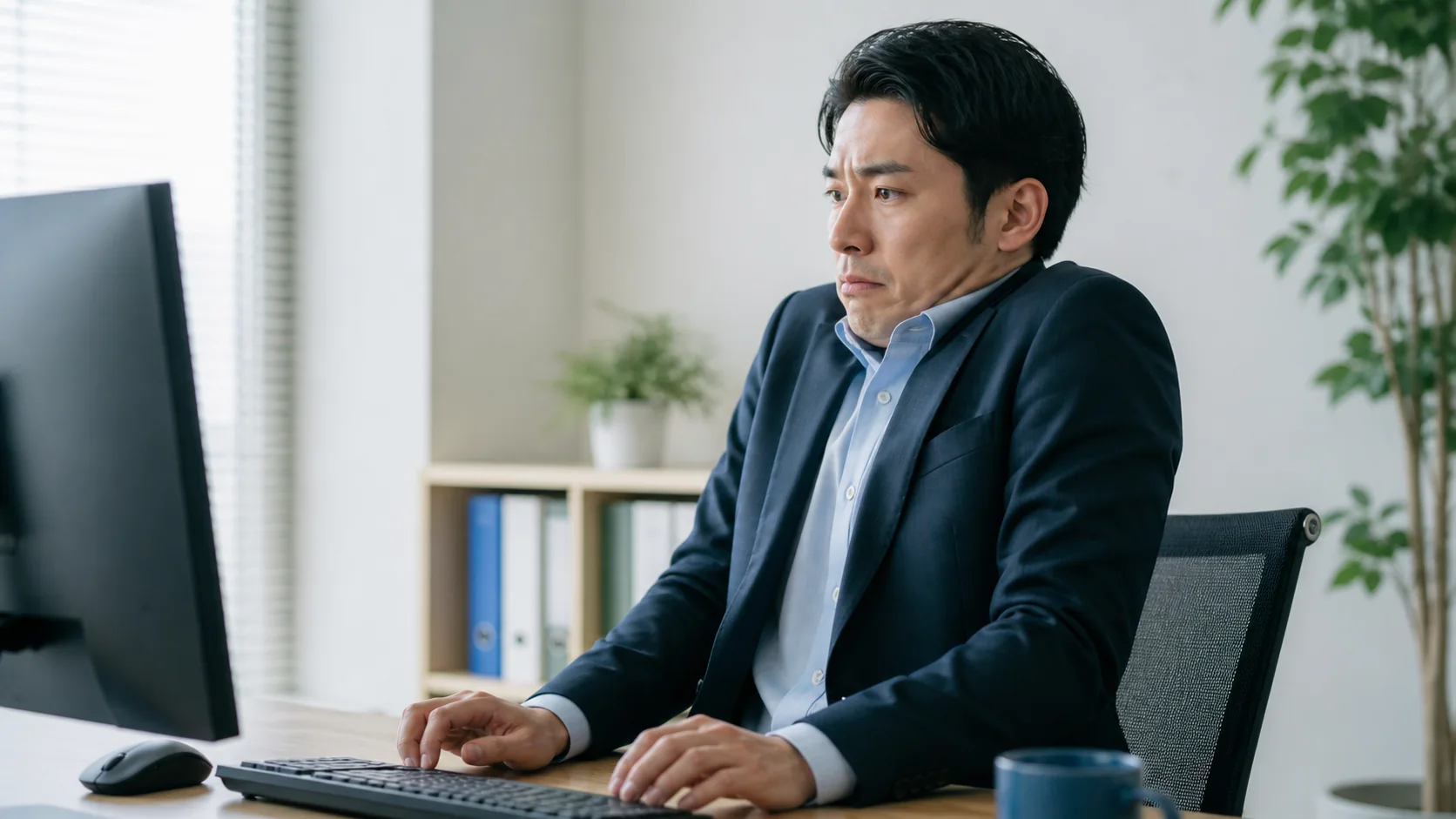 緊張で両肩が上がったデスクワーク姿勢