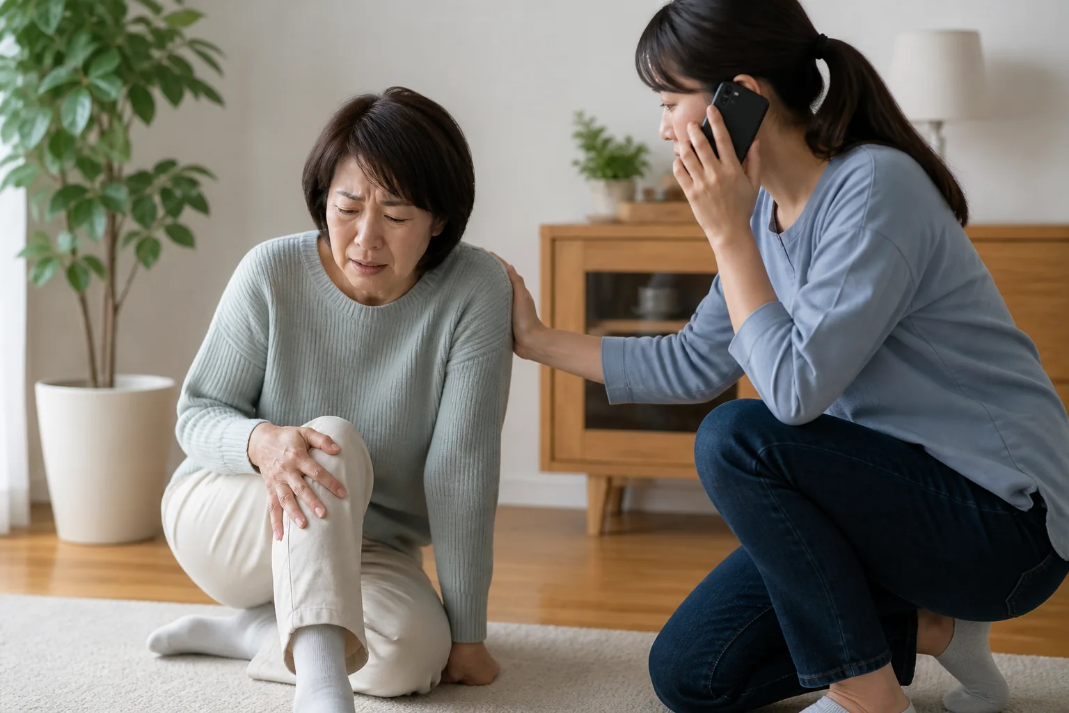 足に力が入らないときの危険なサインに気づき救急要請する家族