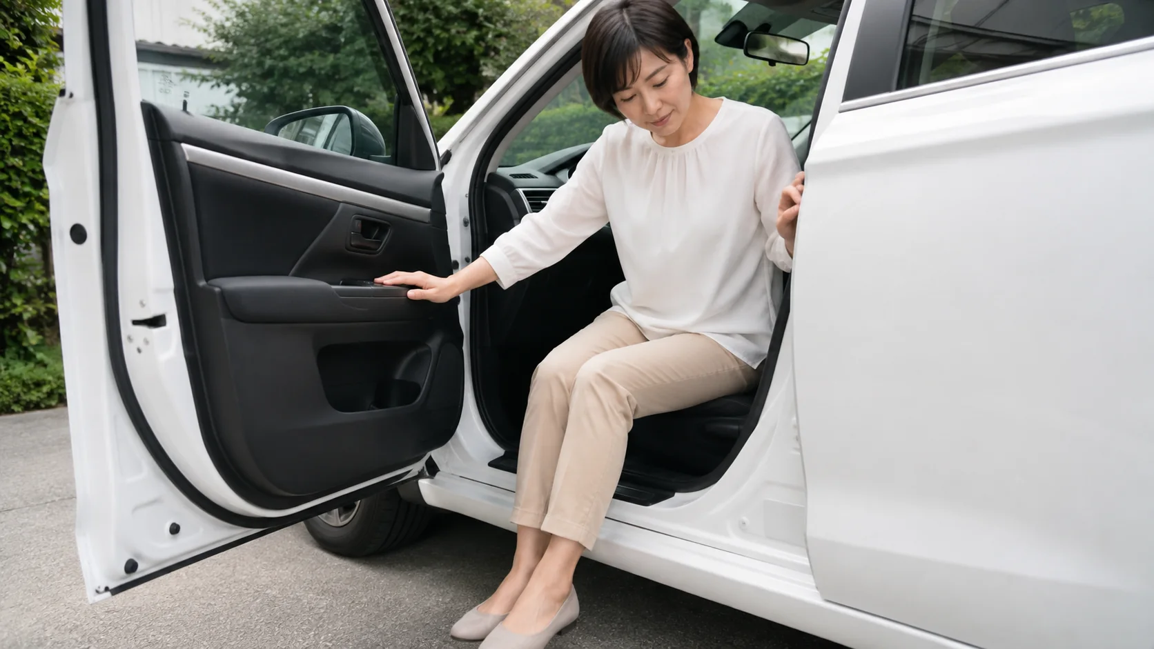 腰をひねらず車から降りる人