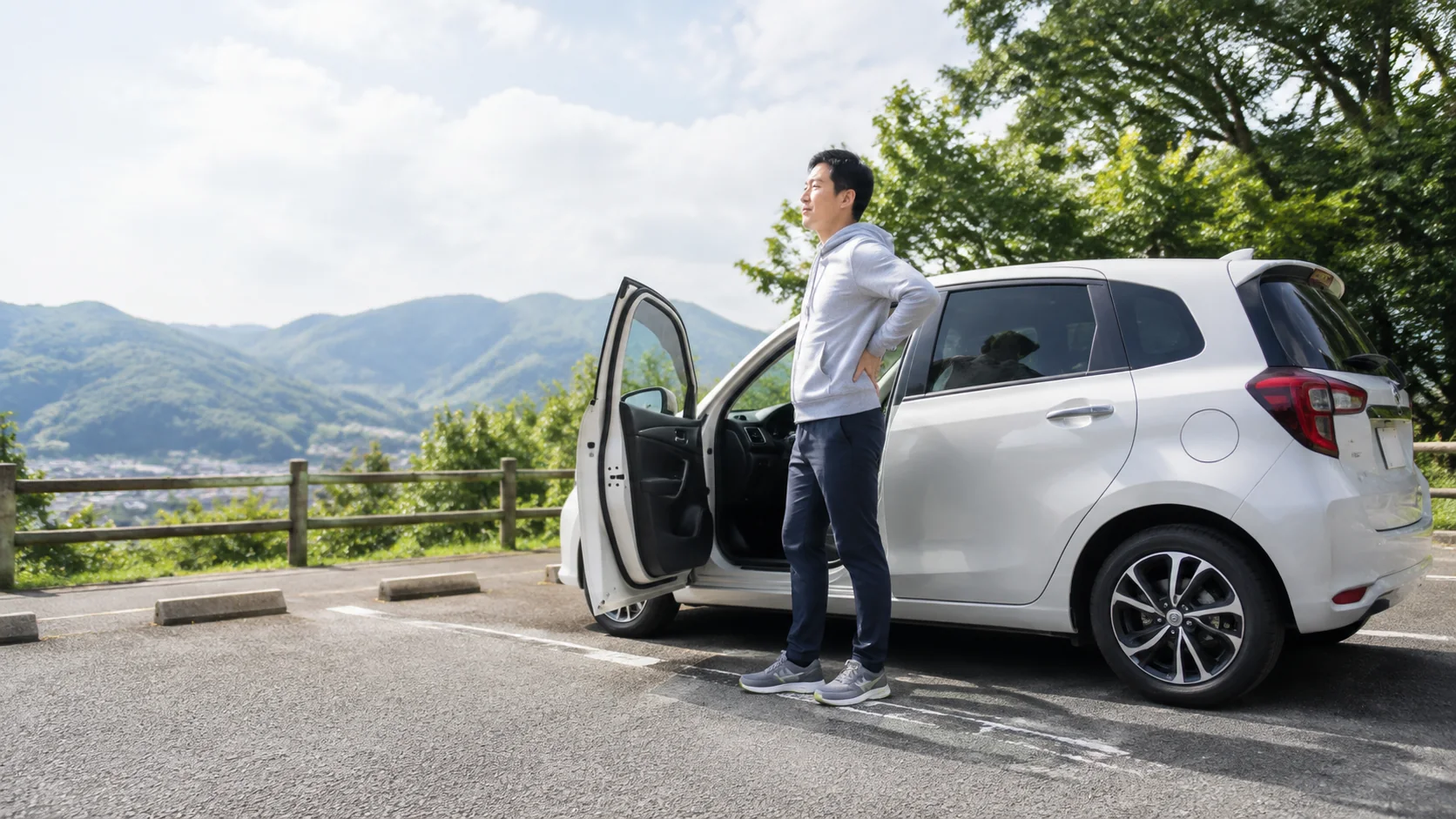 車を停めて安全に体を動かす人