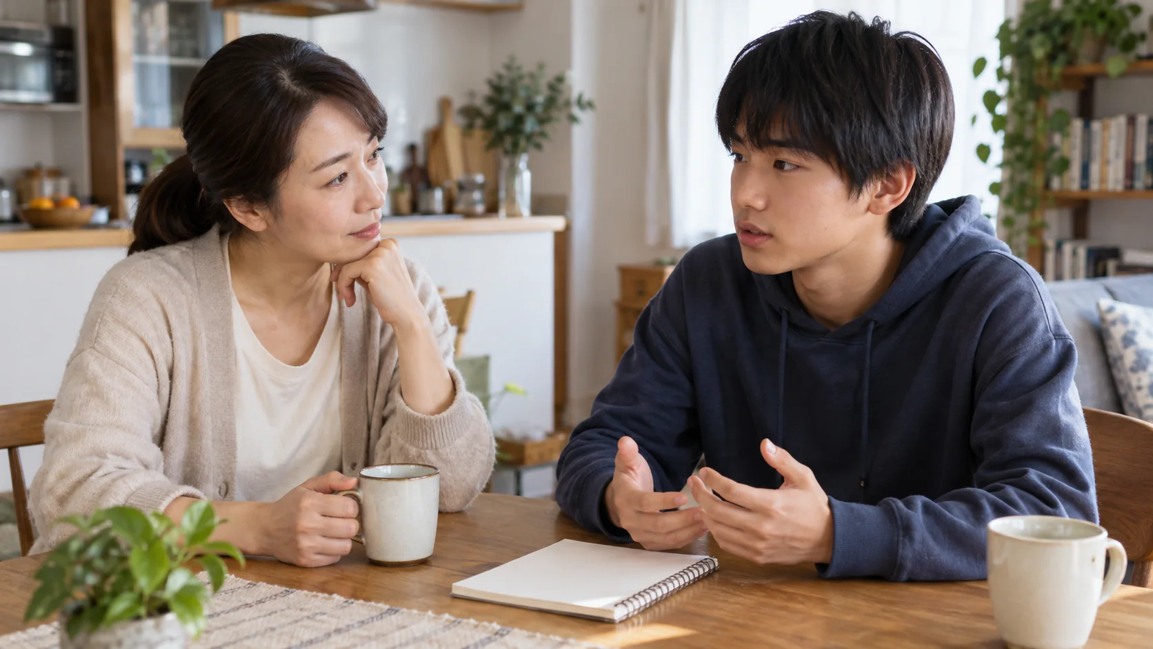 整体を受ける前の同意について親子で話し合う様子