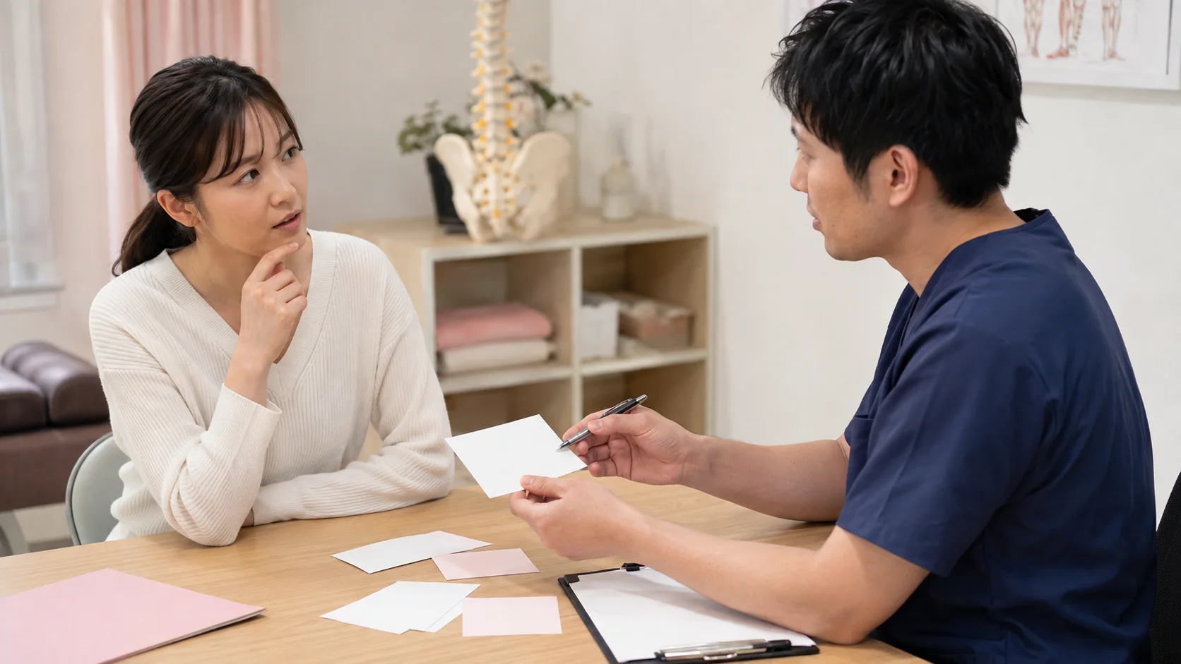交通事故の整骨院費用について質問する女性