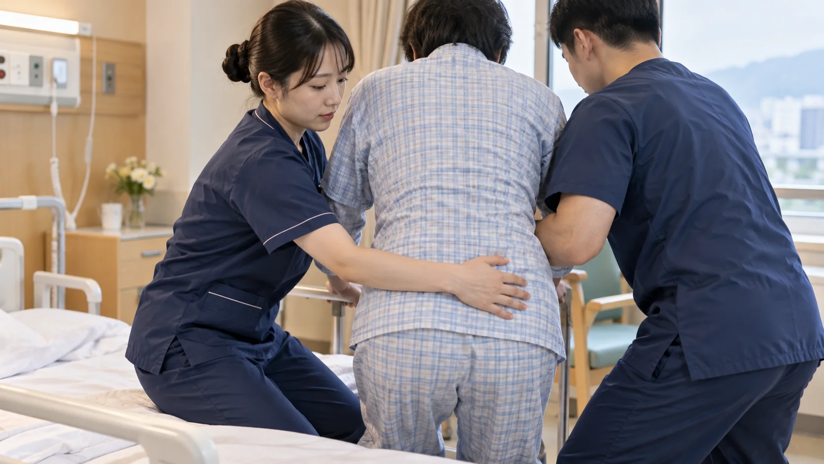 複数人で安全に患者介助を行う看護師