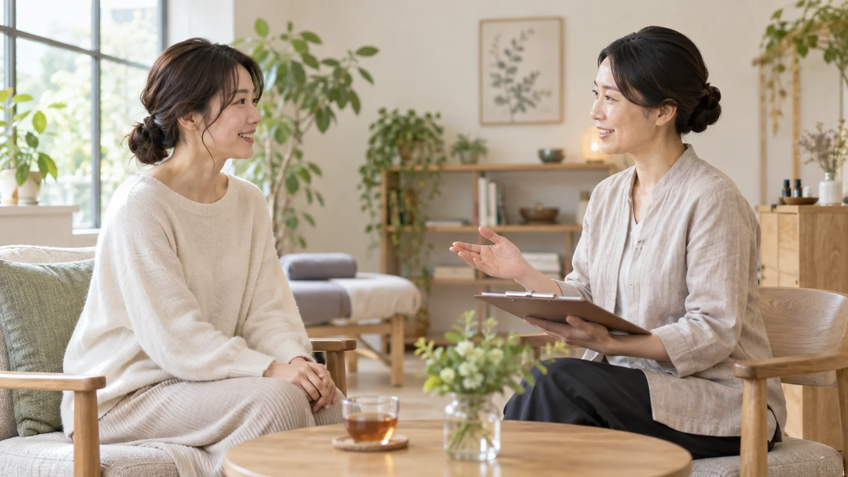 整体について相談する女性