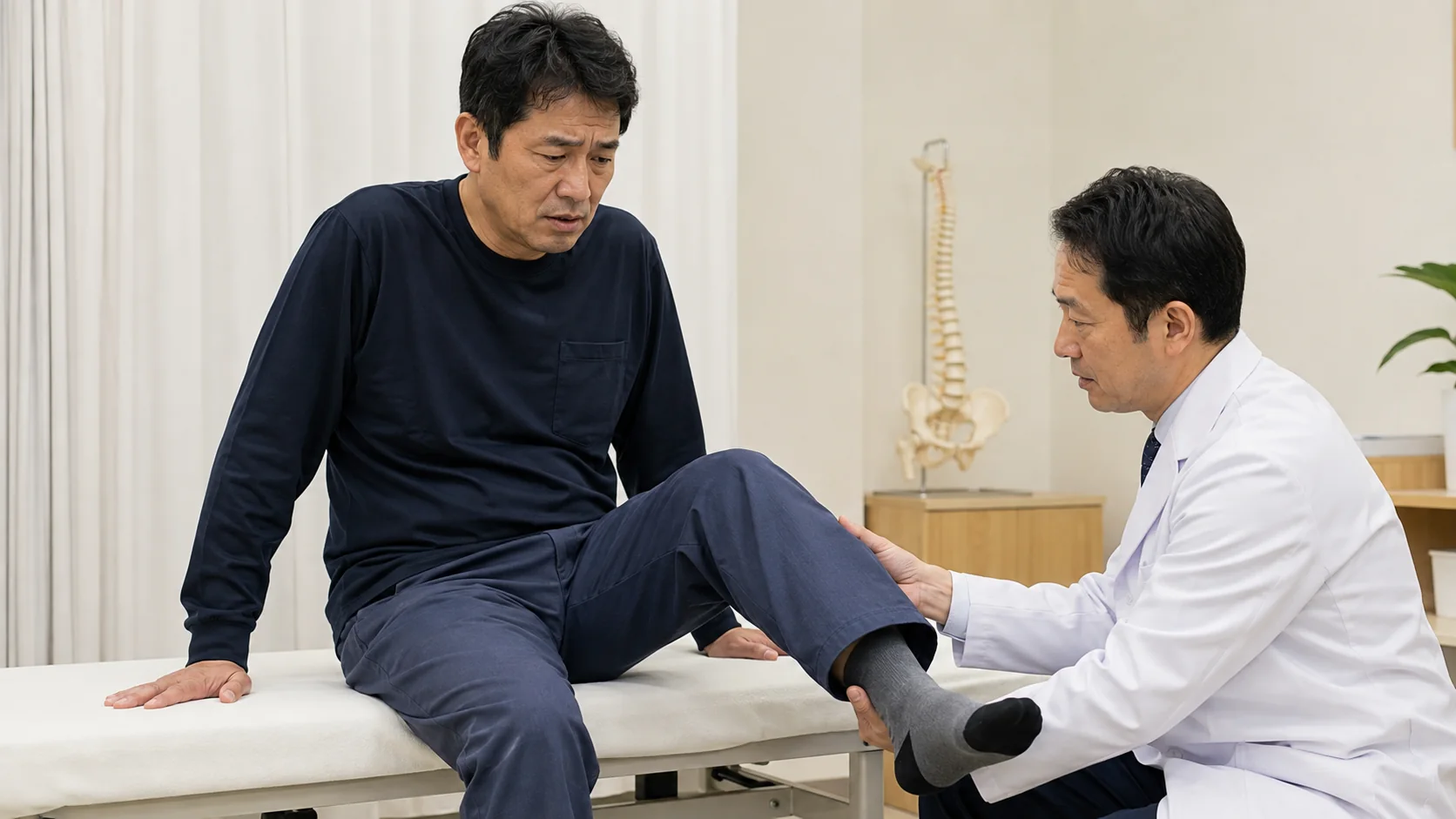 腰痛と脚のしびれを整形外科で検査する運転手