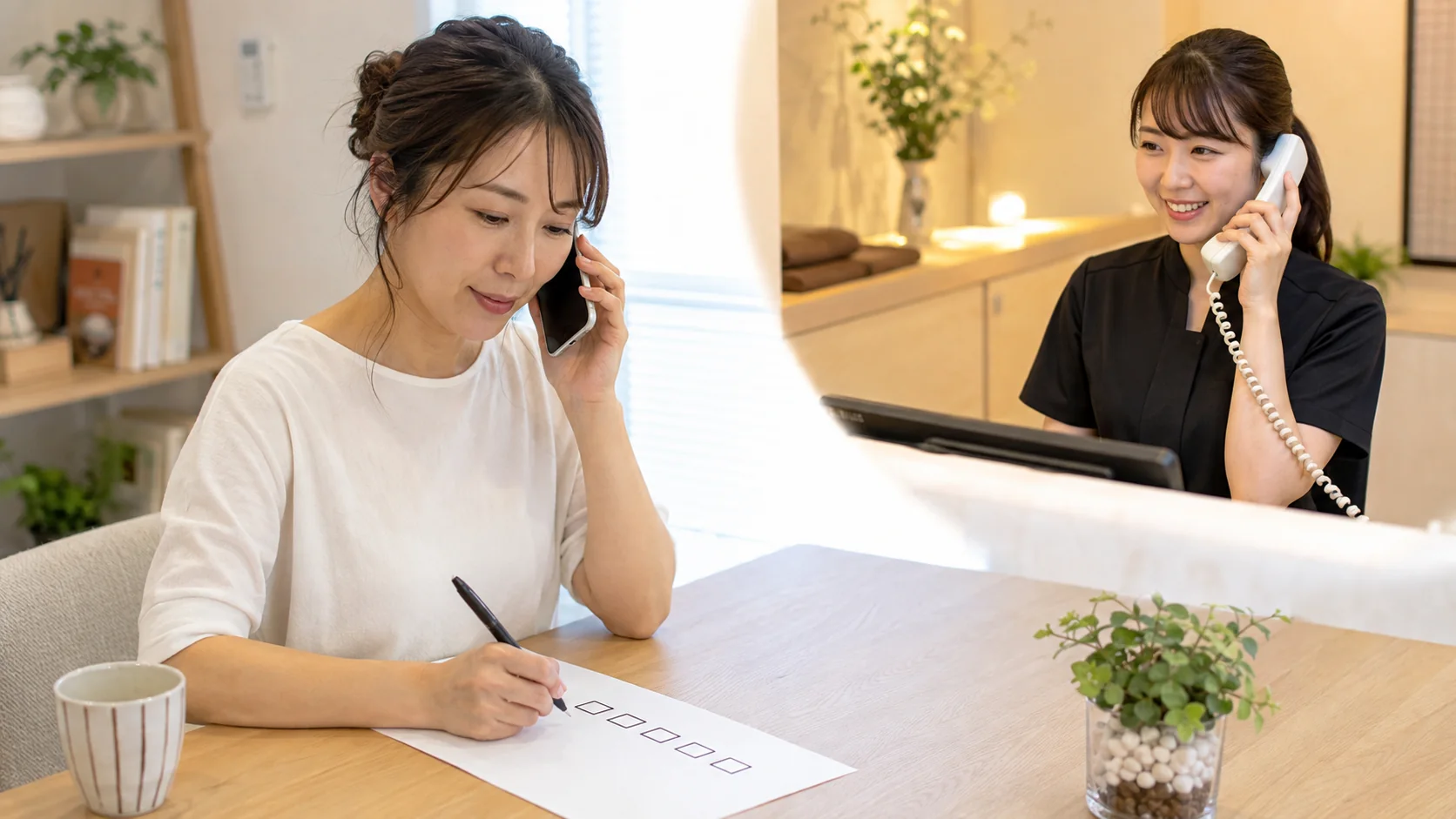 予約前に整体院へ5つの質問を電話で確認する女性