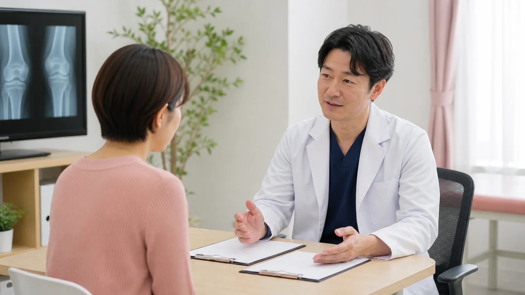 施術費の支払い終了について医師へ相談する女性