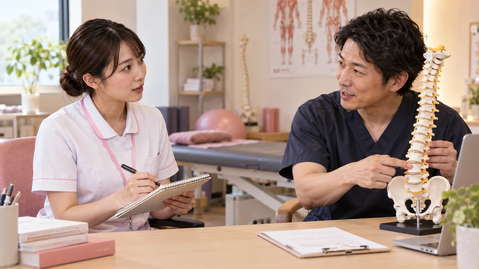看護師の腰痛対策について質問する女性