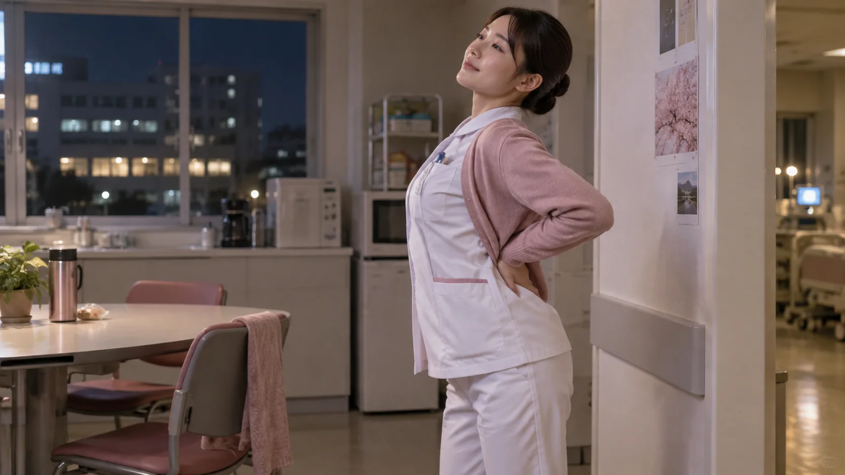 夜勤後に休息をとって腰を回復させる看護師