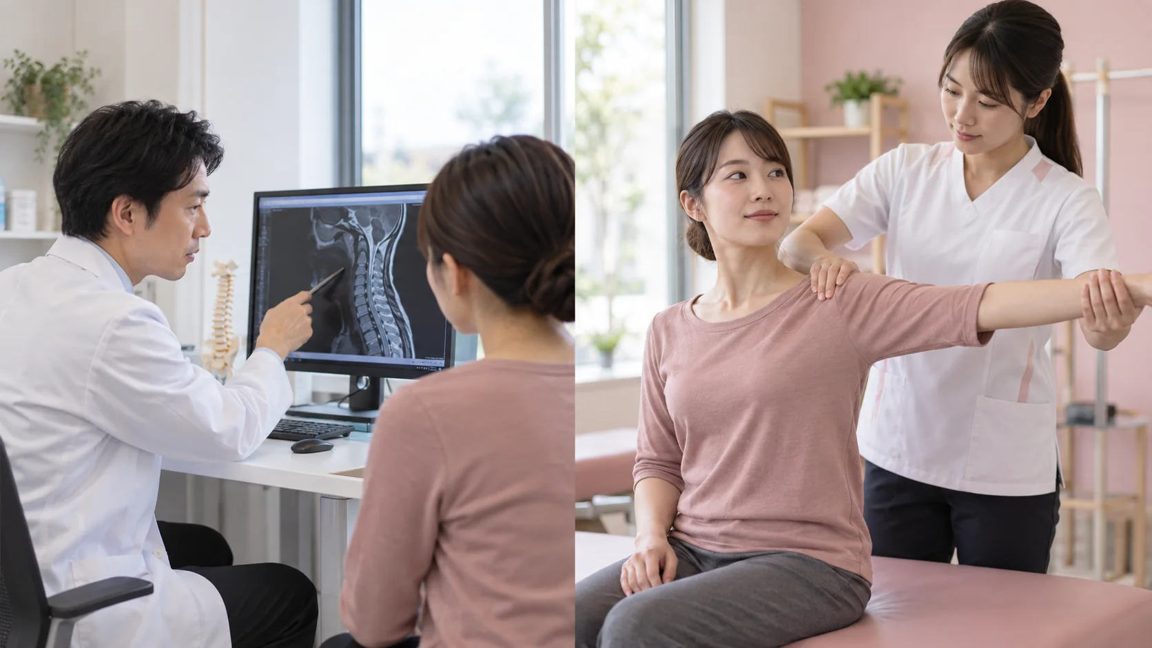 整形外科と整骨院それぞれの役割を確認する様子