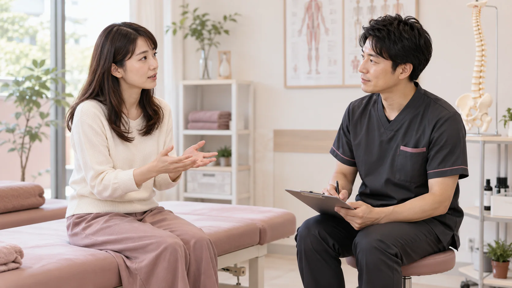 むちうちの整形外科と整骨院の併用について質問する女性