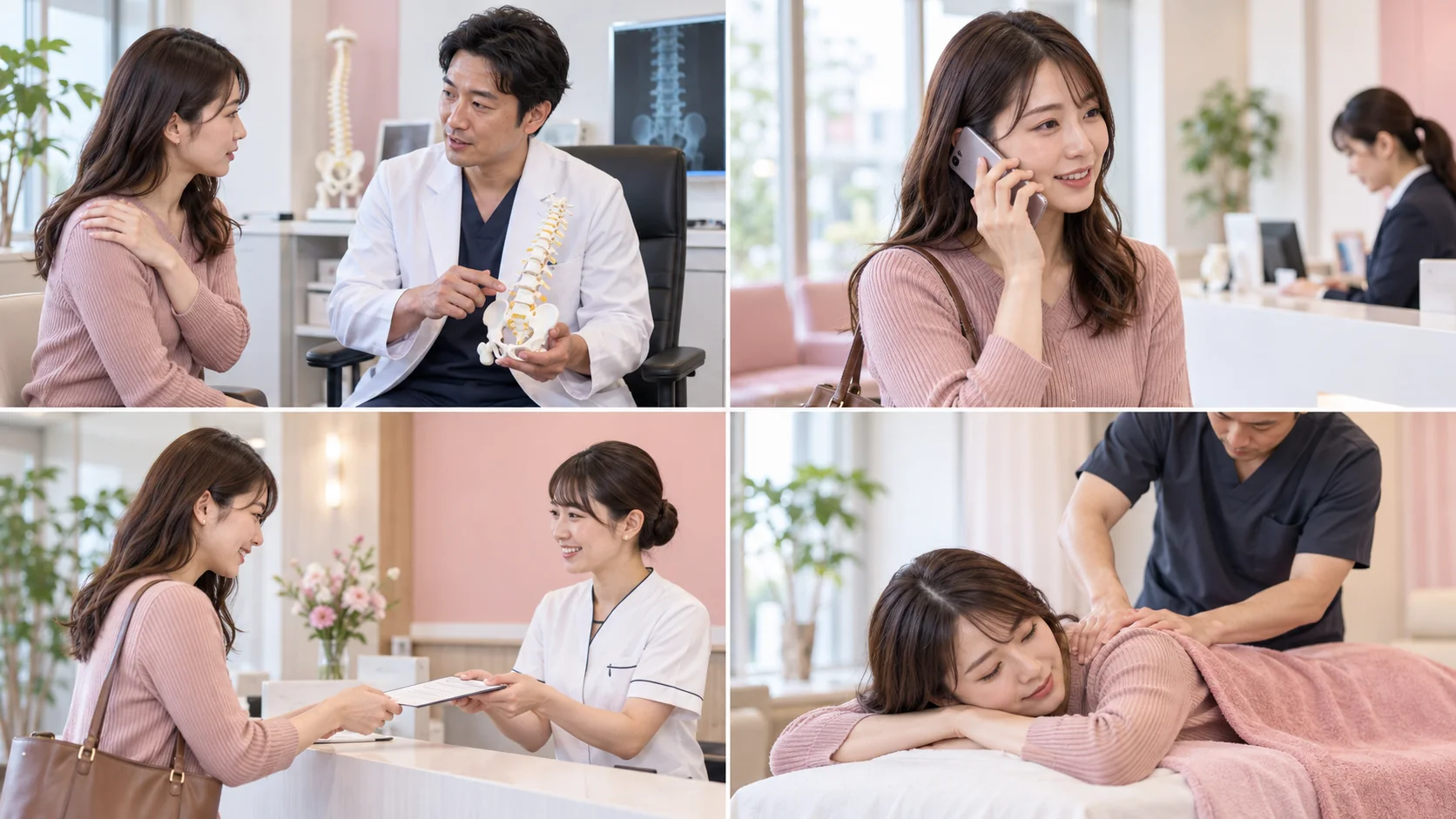 むちうちの併用手順を順番に進める女性