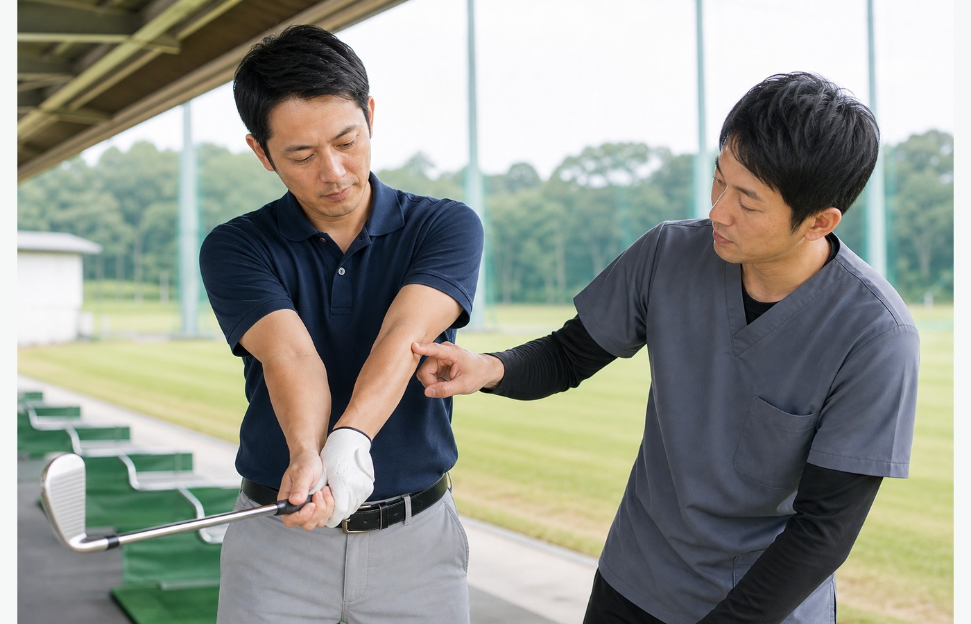 ゴルフ肘でフォームと肘の負担を確認するイメージ