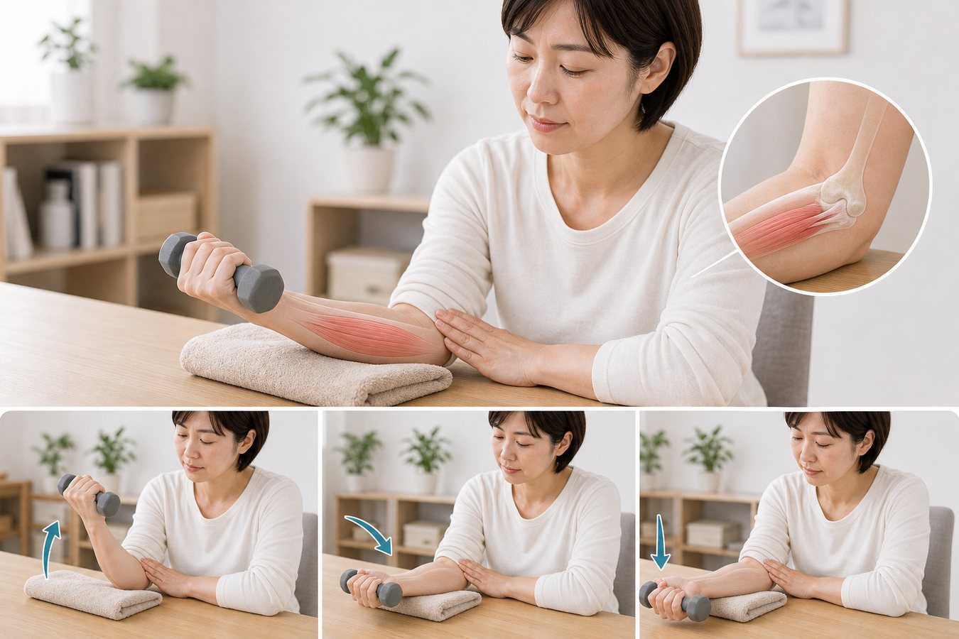 ゴルフ肘で肘の内側と前腕の状態を確認するイメージ