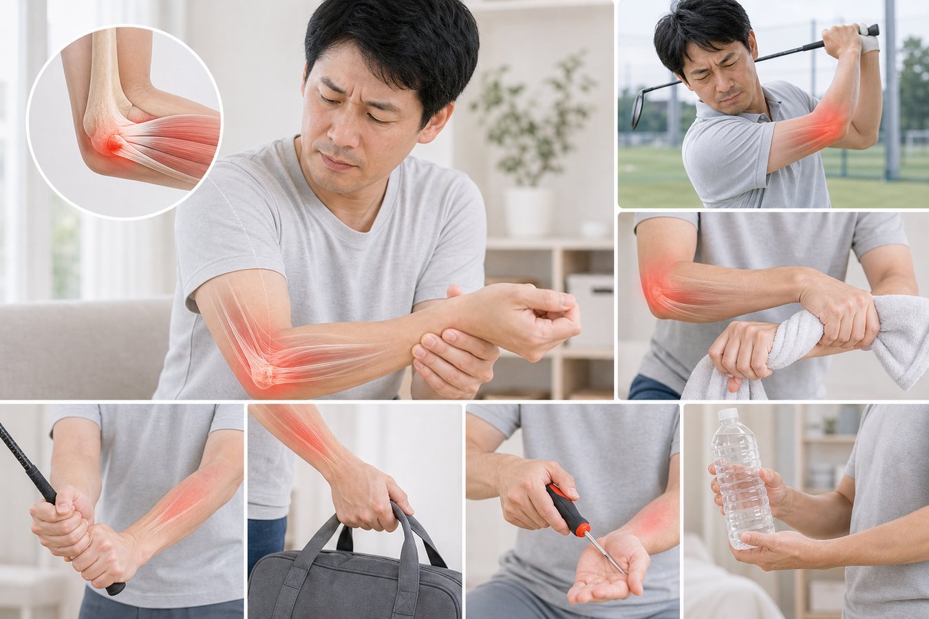 スポーツ後に肘へ負担を感じるイメージ