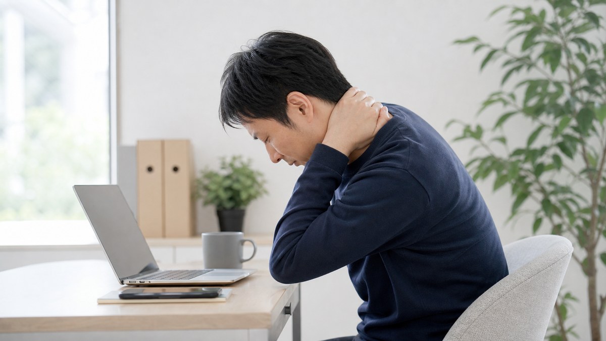 首の痛みが繰り返す姿勢負担のイメージ