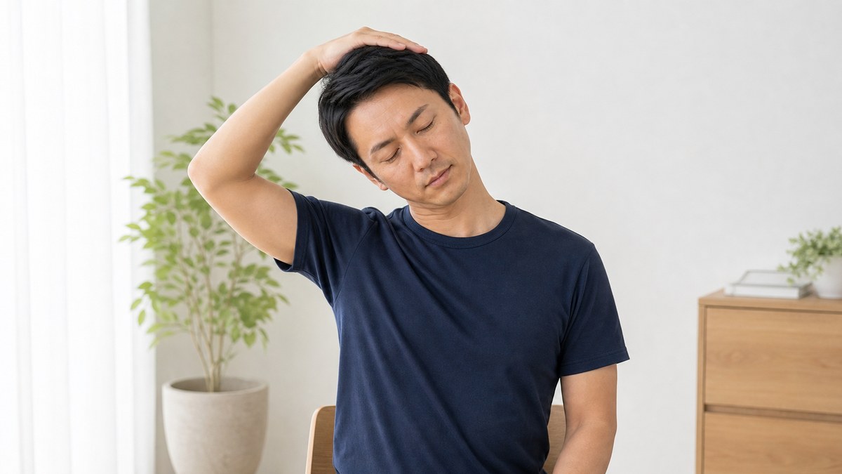 痛みの出ない範囲で首をやさしく動かすイメージ