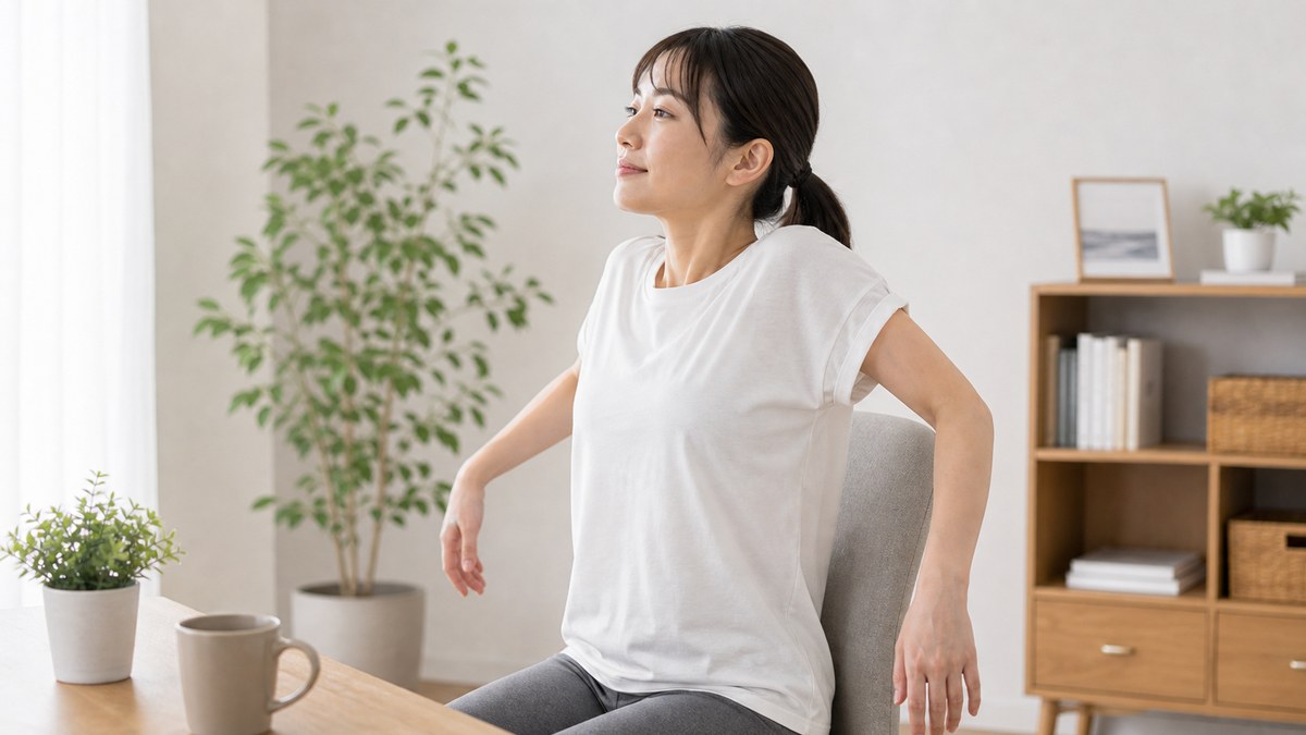 首肩をやさしくゆるめる後頭神経痛セルフケアイメージ