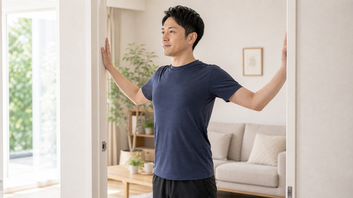 胸を開いて猫背や巻き肩を見直すセルフケアイメージ