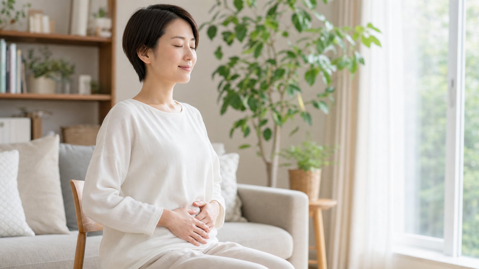 息を整えながら胸郭まわりの緊張をゆるめるイメージ